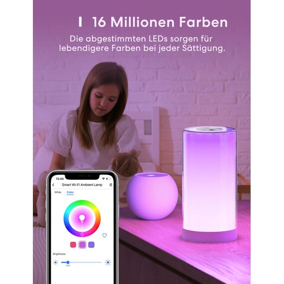 meross WLAN LED Nachttischlampe Funktioniert mit Apple HomeKit, Dimmbar RGBCW Atmosphäre Touch Nachtlampe für Schlafzimmer Wohnzimmer, Smart Nachtlicht Funktioniert mit Alexa, Google Home