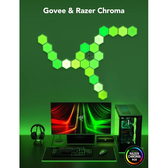 Govee LED Sechseck Hexagon Panel Gaming,10 RGBIC Smart Wandleuchte Funktioniert mit Alexa, Google Assistant, Kreative Dekorative Wi-Fi, Musik Sync für Gaming Beleuchtung & Zimmer Deko