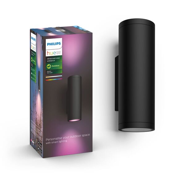 Philips Hue Appear Colour Smart Outdoor LED Wandleuchte (1.180 lm), dimmbare Außenleuchte für das Hue Lichtsystem mit 16 Mio. Farben, smarte Lichtsteuerung über Sprache oder App, schwarz, 1er Pack