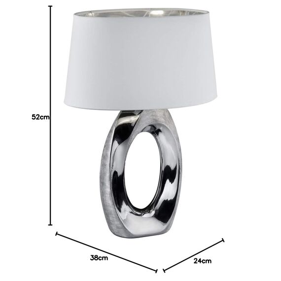 Reality Leuchten Taba R50521089 Tischleuchte, Keramik, Stoffschirm Weiß/Silberfarbig, Höhe 52cm