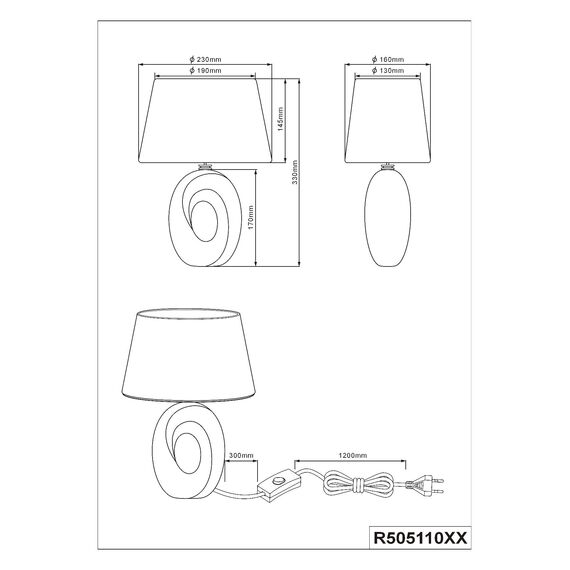Reality Leuchten Taba R50511089 Tischleuchte, Keramik, Stoffschirm Weiß/Silberfarbig, Höhe 33cm (Packung mit 2)