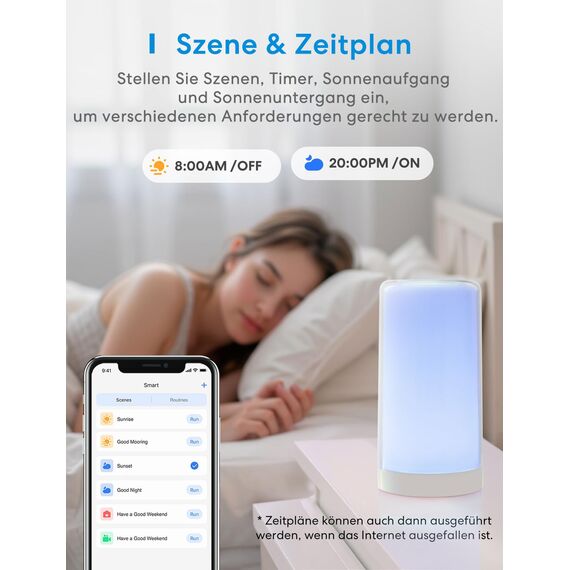 meross WLAN LED Nachttischlampe Funktioniert mit Apple HomeKit, Dimmbar RGBCW Atmosphäre Touch Nachtlampe für Schlafzimmer Wohnzimmer, Smart Nachtlicht Funktioniert mit Alexa, Google Home