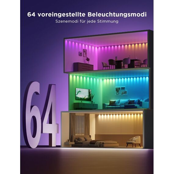 Govee Smart RGBIC Wandleuchte Innen, WiFi Wandlampe Kompatibel mit Alexa für Party, Musik Sync, Wandleuchte Dimmbar Innenbeleuchtung für Wohnzimmer, Weiß, 3M