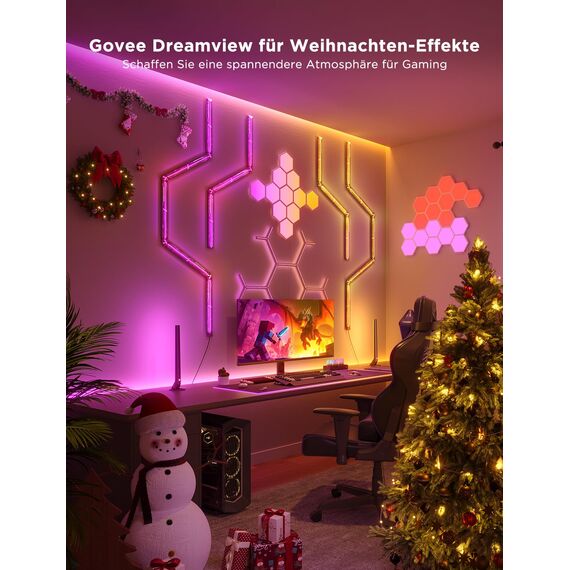 Govee LED Sechseck Hexagon Panel Gaming,10 RGBIC Smart Wandleuchte Funktioniert mit Alexa, Google Assistant, Kreative Dekorative Wi-Fi, Musik Sync für Gaming Beleuchtung & Zimmer Deko
