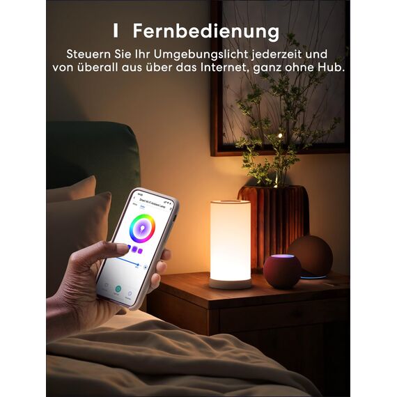 meross WLAN LED Nachttischlampe Funktioniert mit Apple HomeKit, Dimmbar RGBCW Atmosphäre Touch Nachtlampe für Schlafzimmer Wohnzimmer, Smart Nachtlicht Funktioniert mit Alexa, Google Home
