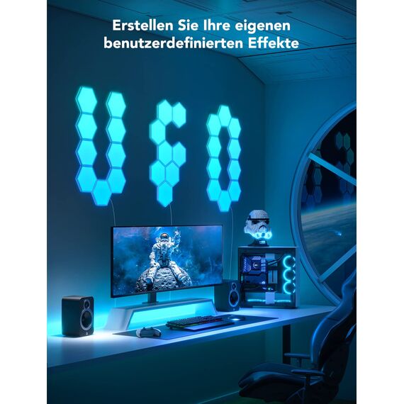 Govee LED Sechseck Hexagon Panel Gaming,10 RGBIC Smart Wandleuchte Funktioniert mit Alexa, Google Assistant, Kreative Dekorative Wi-Fi, Musik Sync für Gaming Beleuchtung & Zimmer Deko