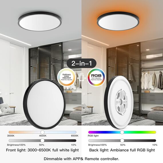 ANTENLICHT LED Deckenlampe Smart 24W Kompatibel mit Alexa und Google Assistant Ø30cm, Steuerbar via App mit 16 Millionen DIY Farben, Wifi Deckenleuchte mit Fernsteuerung für Schlafzimmer, Wohnzimmer