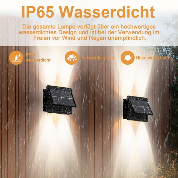 Talwei Solar Wandleuchte Aussen Up and Down Leuchten Solarleuchte für Außen Warmweiß Led Beleuchtung Wasserdichte Wandleuchte Wand kabellos Wasserdichte Zaun (4, 4 LEDs)