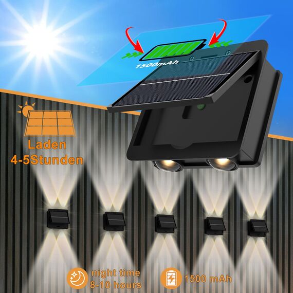 Talwei Solar Wandleuchte Aussen Up and Down Leuchten Solarleuchte für Außen Warmweiß Led Beleuchtung Wasserdichte Wandleuchte Wand kabellos Wasserdichte Zaun (4, 4 LEDs)
