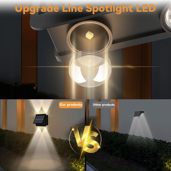Talwei Solar Wandleuchte Aussen Up and Down Leuchten Solarleuchte für Außen Warmweiß Led Beleuchtung Wasserdichte Wandleuchte Wand kabellos Wasserdichte Zaun (4, 4 LEDs)