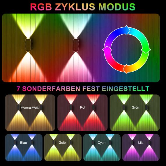 ELLASAY Solarlampen für Außen,RGB Solar Wandleuchte Up and Down Leuchten Aussen IP65 Wasserdicht,7 Farben Heller Solarleuchten für Garten Kabellos für Hof Garten Haus Deck Porch Zaun 4 Pack
