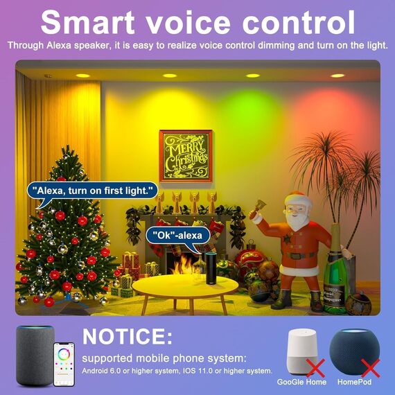 HYDONG Smart LED Einbaustrahler Flach 8W LED Spots 230V, IP44 Bad Einbauleuchten 68mm Kompatibel mit Alexa, Warmweiß & RGB Bluetooth Deckenspots Farbwechsel für Wohnzimmer Schlafzimmer Küche, 6er Set