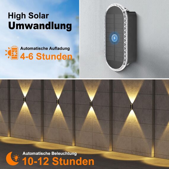 ELLASAY Solar Wandleuchte Aussen,Solarlampen Up and Down Leuchten für Außen IP65 Wasserdicht,3 Farben Heller Solarleuchten für Garten Kabellos für Hof Garten Pools Haus Deck Porch Zaun 8 Pack