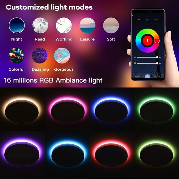ANTENLICHT LED Deckenlampe Smart 24W Kompatibel mit Alexa und Google Assistant Ø30cm, Steuerbar via App mit 16 Millionen DIY Farben, Wifi Deckenleuchte mit Fernsteuerung für Schlafzimmer, Wohnzimmer