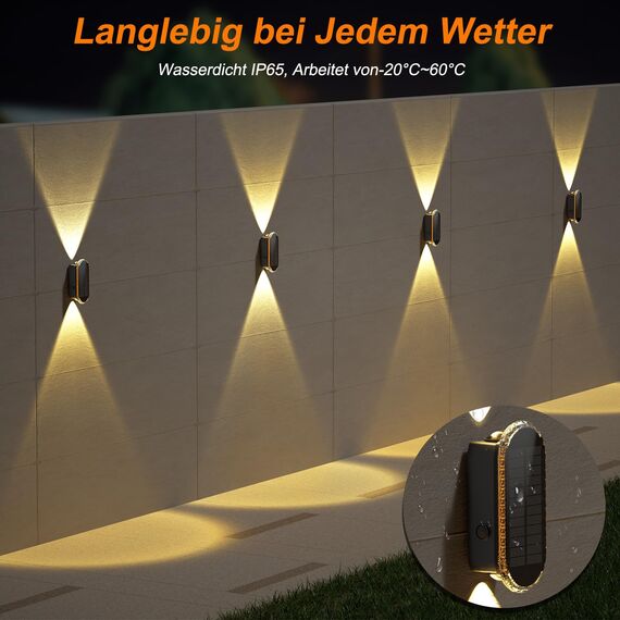 ELLASAY Solar Wandleuchte Aussen,Solarlampen Up and Down Leuchten für Außen IP65 Wasserdicht,3 Farben Heller Solarleuchten für Garten Kabellos für Hof Garten Pools Haus Deck Porch Zaun 8 Pack