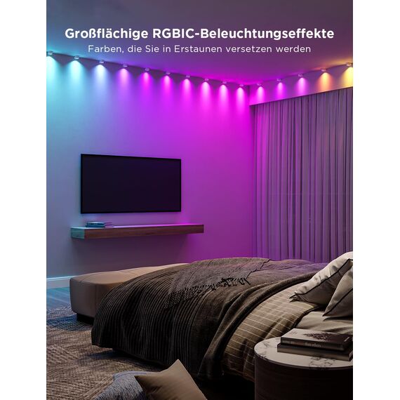 Govee Smart RGBIC Wandleuchte Innen, WiFi Wandlampe Kompatibel mit Alexa für Party, Musik Sync, Wandleuchte Dimmbar Innenbeleuchtung für Wohnzimmer, Weiß, 3M