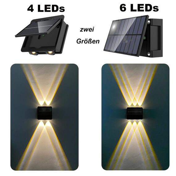 Talwei Solar Wandleuchte Aussen Up and Down Leuchten Solarleuchte für Außen Warmweiß Led Beleuchtung Wasserdichte Wandleuchte Wand kabellos Wasserdichte Zaun (4, 4 LEDs)