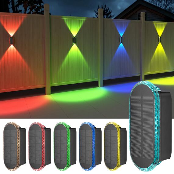 ELLASAY Solarlampen für Außen,RGB Solar Wandleuchte Up and Down Leuchten Aussen IP65 Wasserdicht,7 Farben Heller Solarleuchten für Garten Kabellos für Hof Garten Haus Deck Porch Zaun 6 Pack