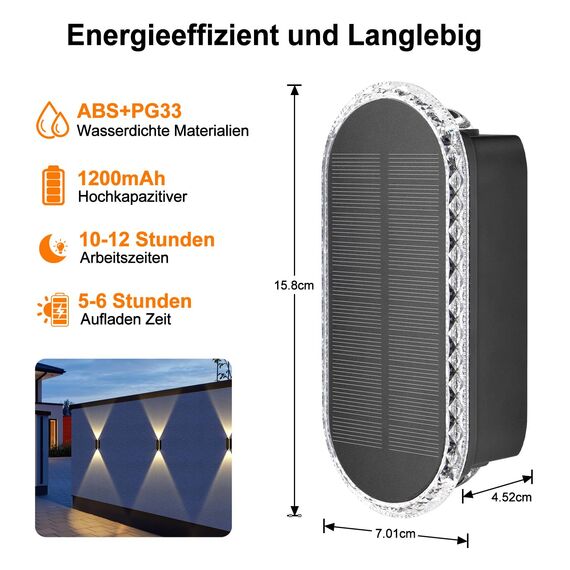 ELLASAY Solar Wandleuchte Aussen,Solarlampen Up and Down Leuchten für Außen IP65 Wasserdicht,3 Farben Heller Solarleuchten für Garten Kabellos für Hof Garten Pools Haus Deck Porch Zaun 6 Pack