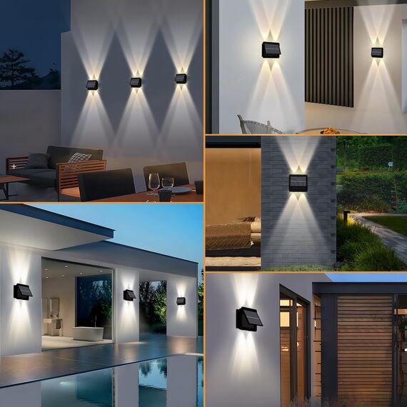 Talwei Solar Wandleuchte Aussen Up and Down Leuchten Solarleuchte für Außen Warmweiß Led Beleuchtung Wasserdichte Wandleuchte Wand kabellos Wasserdichte Zaun (4, 4 LEDs)