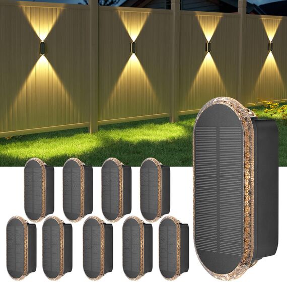 ELLASAY Solar Wandleuchte Aussen,Solarlampen Up and Down Leuchten für Außen IP65 Wasserdicht,3 Farben Heller Solarleuchten für Garten Kabellos für Hof Garten Pools Haus Deck Porch Zaun 10 Pack