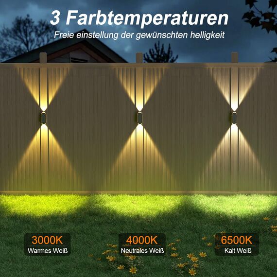ELLASAY Solar Wandleuchte Aussen,Solarlampen Up and Down Leuchten für Außen IP65 Wasserdicht,3 Farben Heller Solarleuchten für Garten Kabellos für Hof Garten Pools Haus Deck Porch Zaun 8 Pack