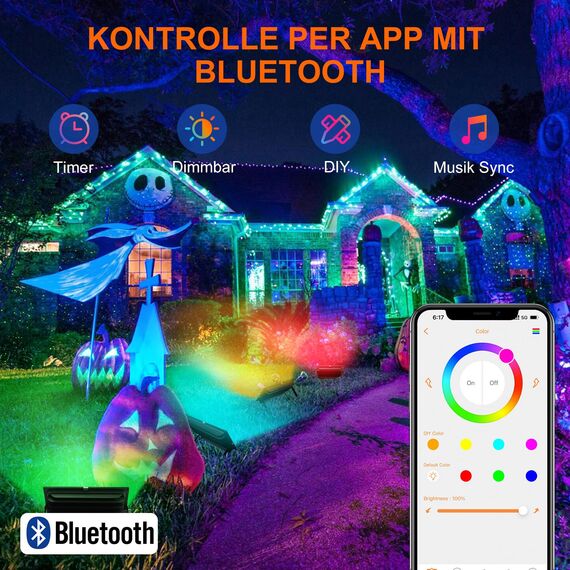 DUSKTEC LED Strahler RGB mit Stecker Dimmbar, Außenstrahler Bunt 80W 2 Stück, Outdoor LED Fluter Warmweiss 230V, Smart Flutlicht Flutlichtstrahler Bluetooth APP Steuerbar für Baum Garten Innen