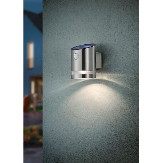 Reality Leuchten LED Solar Außenwandleuchte Salta R22231107, Metall Nickel matt, inkl. 3 Watt LED, Bewegungssensor