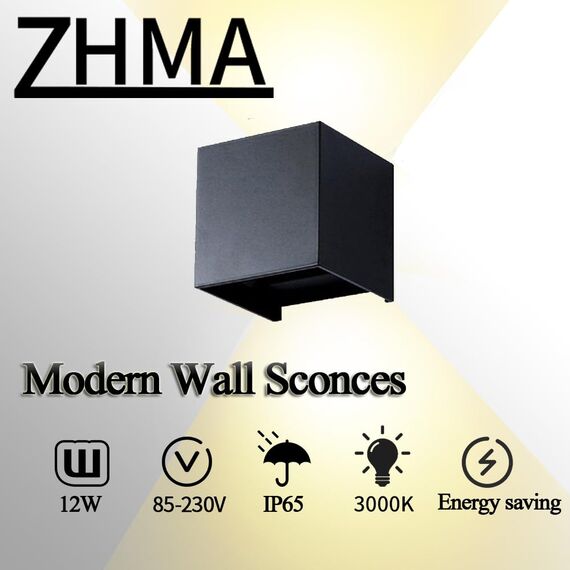 ZHMA Aussenleuchten Hauswand 2 Stück Einstellbarer Lichtstrahl,12W 3000K Warmweißes Licht Wandlampe Up and Down Leuchten Innen/Aussen Wasserdicht IP65 für Wohnzimmer,Balkon,Schlafzimmer,Flur,Schwarz
