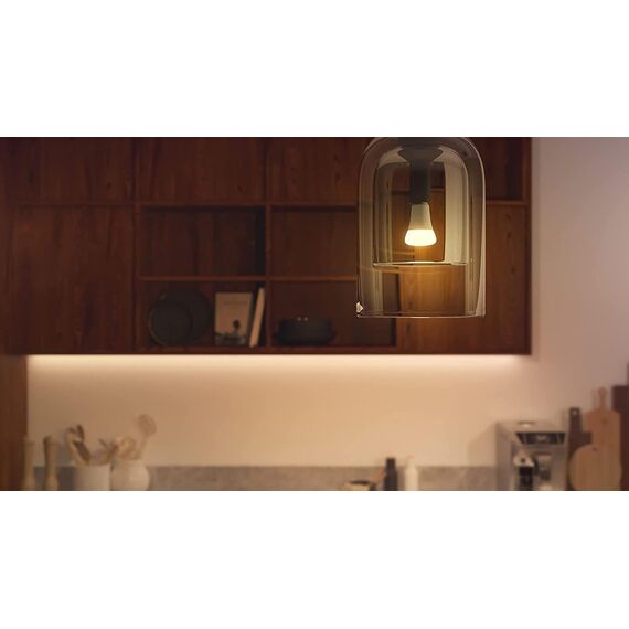 Philips Hue White Starter Set mit E27 Lampen 2er Set (1.055 lm), Smart Button+ Hue Bridge, LED Lampen mit warmweißem Licht über Hue Lichtsystem per Sprache und App steuerbar