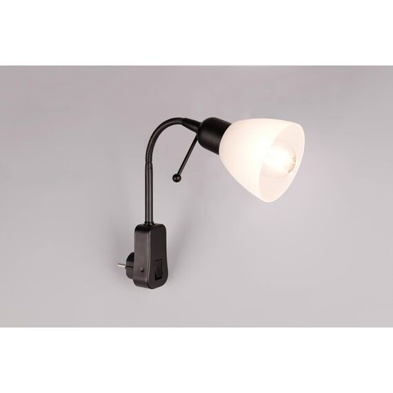 Trio Leuchten Steckerleuchte Ligara 8911211-32, Metall Schwarz matt, Schirm Kunststoff weiß, exkl. 1x E14