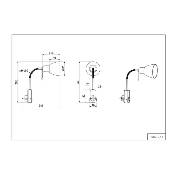 Trio Leuchten Steckerleuchte Ligara 8911211-32, Metall Schwarz matt, Schirm Kunststoff weiß, exkl. 1x E14