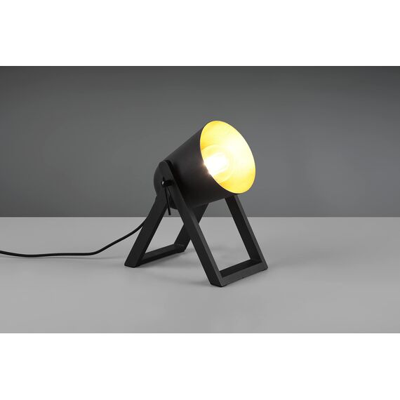 Reality Leuchten Tischleuchte Marc R50721080, Metall schwarz, Holzgestell schwarz, exkl. 1x E27
