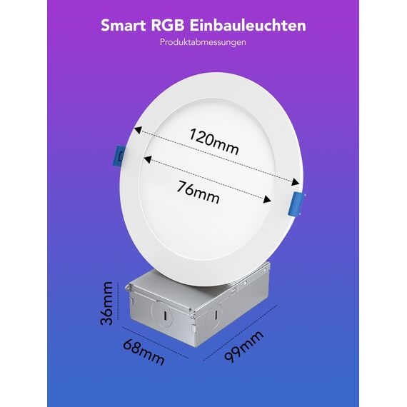 Govee Smart LED Einbaustrahler 11W, RGBWW Einbauleuchten 120mm Dimmbare, ultraflache Deckenspots Kompatibel mit Wifi und Alexa 850LM, Einbauspots für Badezimmer Küche Wohnzimmer, 4 Stück
