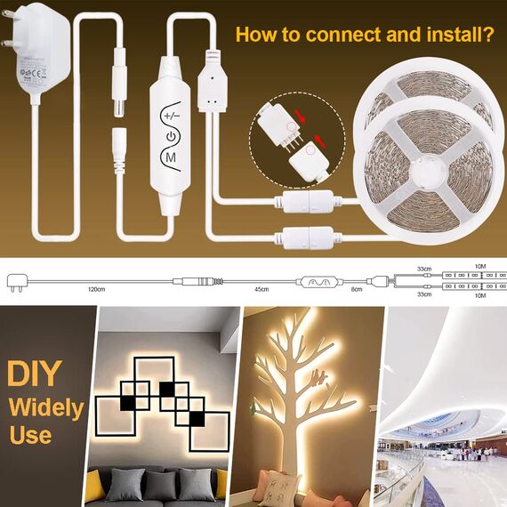 Led Strip 20m, Streifen 2700K-6500K 12V Lichtband Kaltweiß Warmweiß Flexibel DIY, Smart Selbstklebend Mit Fernbedienung und APP, Dimmbar, für Küche, Party, Schlafzimmer