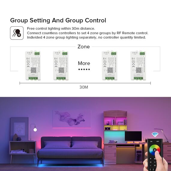 SEZO RC03RFB RGB RGBW RGBCCT 2.4G RF Wireless Fernbedienung 4-Zone Group Control Mehrere Farbmodi Kompatibel mit WB5 C03W C03RF C04W C04RF C05W C05RF Controller (keine 2PCS AAA Batterien)