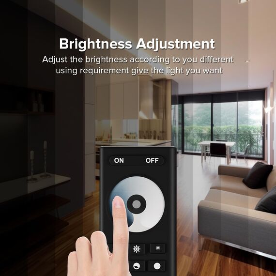 SEZO RC01RFW Dimming 2.4G RF Wireless Fernbedienung 4-Zone Group Control Kompatibel mit WB5 C01W C01RF Helligkeit Einstellbar LED Controller 30M Steuerdistanz (Keine 2PCS AAA Batterien)