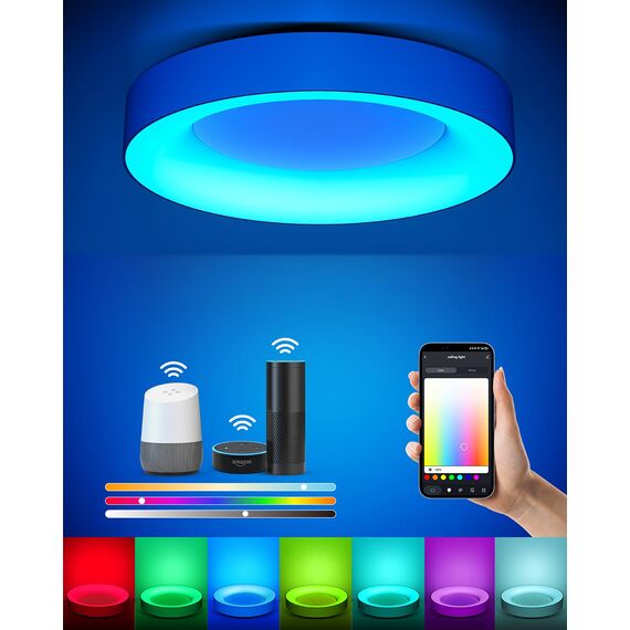 Matane Smart LED Deckenleuchte RGB Farbwechsel Dimmbar, 24W Deckenlampe mit APP Steuerung, 3000K-6500K Lampen Kompatibel mit Alexa, für Jugendzimmer Wohnzimmer Schlafzimmer Kinderzimmer Rund Weiß 28cm