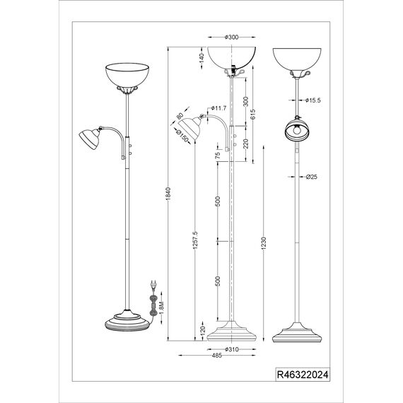Reality Leuchten Stehleuchte Country R46322024, Metall rostfarbig, Glas alabasterfarbig weiß, exklusiv 1x E27 u. E14