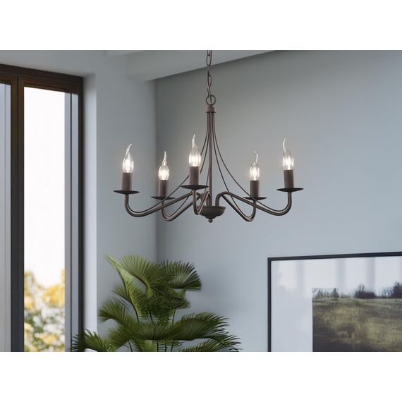 Reality Leuchten Kronleuchter Country R1198-24, Metall rostfarbig, exk. 5x E14, 15,5 x 15,5 x 172 cm