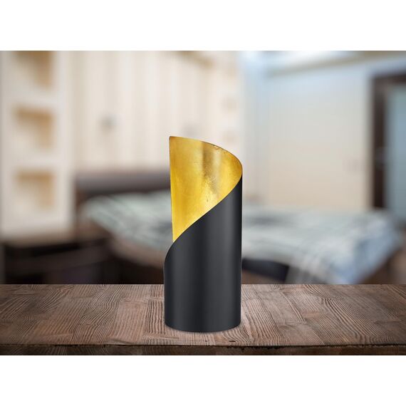 Reality Leuchten Tischleuchte Frank R50161032, Metall Schwarz matt/Goldfarbig, exkl. 1x E14, 10 x 10 x 24 cm