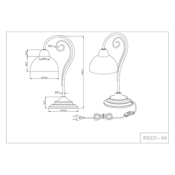 Reality Leuchten Tischleuchte Country R5031-24, Metall rostfarbig, Schirm Glas alabasterfarbig weiß, exkl. 1x E14, 15,5 x 15,5 x 40 cm