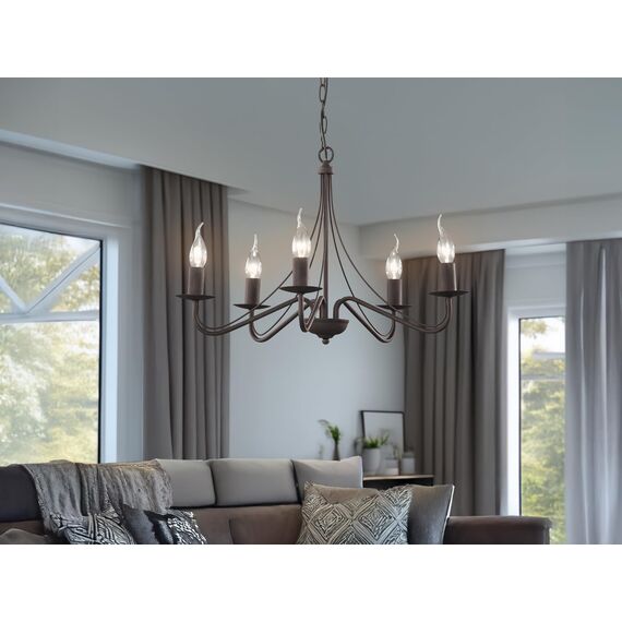 Reality Leuchten Kronleuchter Country R1198-24, Metall rostfarbig, exk. 5x E14, 15,5 x 15,5 x 172 cm