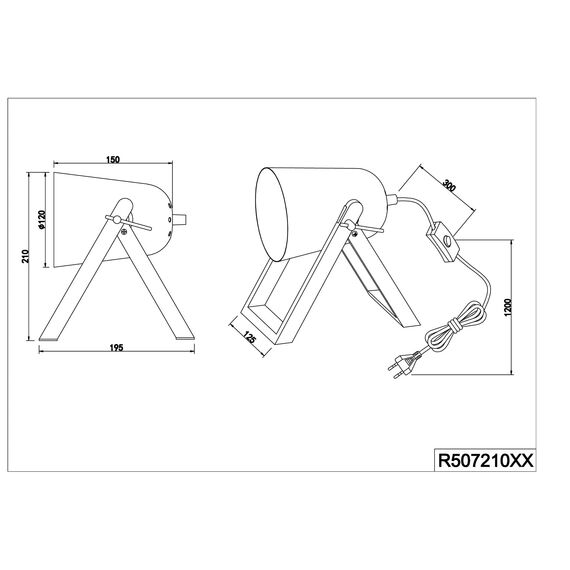 Reality Leuchten Tischleuchte Marc R50721080, Metall schwarz, Holzgestell schwarz, exkl. 1x E27