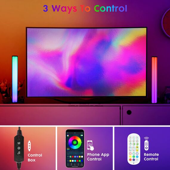 Auplf LED Lightbar, 2PCS Smart RGB Lampe Dimmable Ambient Light TV Hintergrundbeleuchtung, USB-Betrieb, Musik Sync, Bluetooth, mit APP und Fernbedienung für PC Gaming Deko Zimmer Aquarium Deko