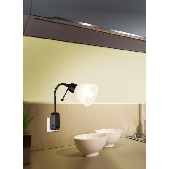 Trio Leuchten Steckerleuchte Ligara 8911211-32, Metall Schwarz matt, Schirm Kunststoff weiß, exkl. 1x E14