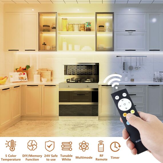 LED Strip 40M Set Dimmbar, APP Steuerung, Warmweiß bis Kaltweiß LED Streifen 24V Selbstklebend mit Netzteil Fernbedienung, Flexibel DIY LED Band 2700K-6500K, led Lichtband für Innen Küche Zimmer Deko