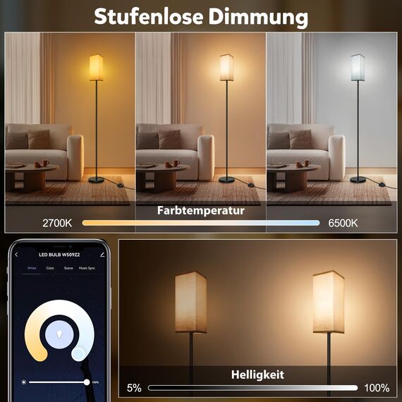 HANDSONIC LED Stehlampe,WIFI RGBCW Stehlampe Wohnzimmer,9W E27 Dimmbar,Stehleuchte mit APP,Arbeiten Sie mit Alexa & Google Assistant,DIY-Modus,Musikmodus & Timing-Funktion (Gelb, Fußschalter)