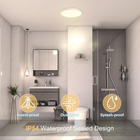 LUTW Deckenlampe LED 24W, LED Deckenleuchte Flach Rund Warmweiß 3000K 2400lm, Badezimmer Lampe IP54 Wasserfest, Badlampe Decke Modern für Wohnzimmer Schlafzimmer Küche, Ø30CM