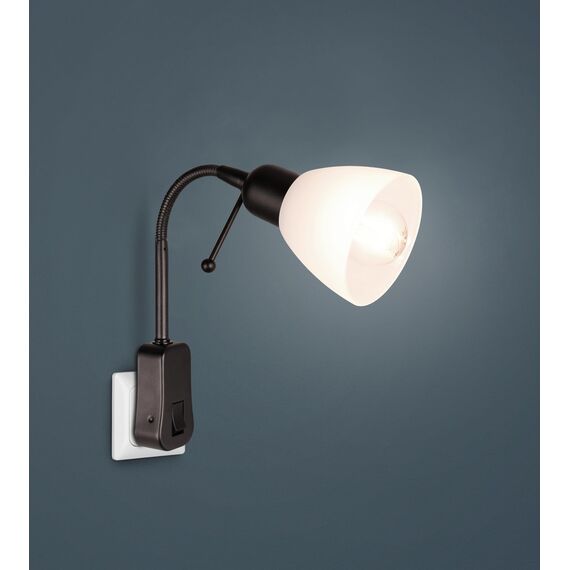 Trio Leuchten Steckerleuchte Ligara 8911211-32, Metall Schwarz matt, Schirm Kunststoff weiß, exkl. 1x E14